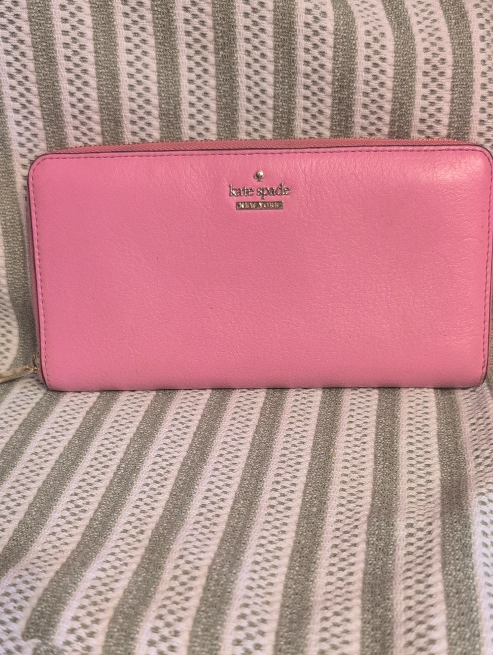 kate spade Pink Leather Zip Wallet with Logo Plaque